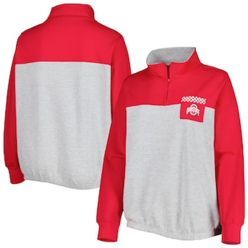 Women's Heather Gray/Scarlet Ohio State Buckeyes Plus Sideline to Quarter-Zip Top