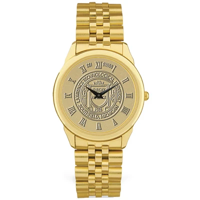 Men's Gold Lawrence Technological University Blue Devils Medallion Rolled Link Bracelet Wristwatch