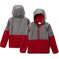 Youth Columbia Gray Oklahoma Sooners Flanker Raglan Full-Zip Hoodie