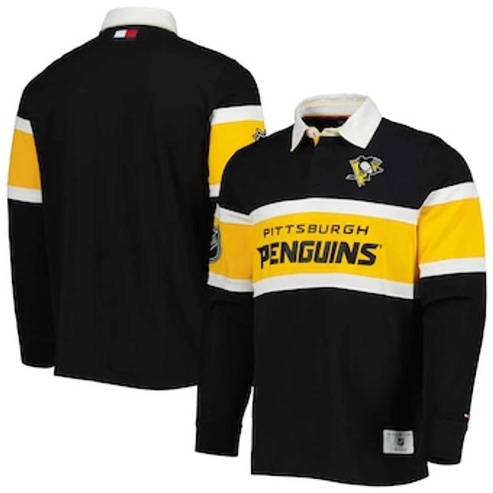 Men's Tommy Hilfiger Black Pittsburgh Penguins Martin Rugby Long Sleeve T-Shirt