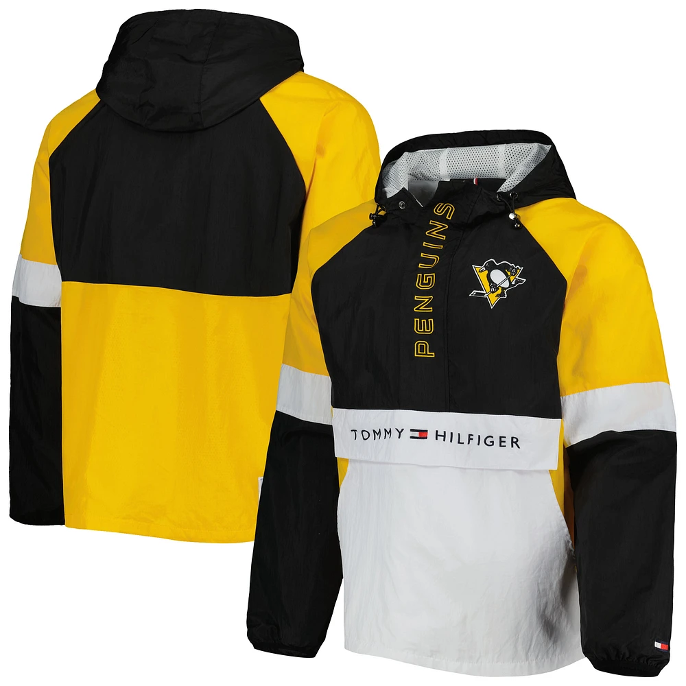 Men's Tommy Hilfiger Black/White Pittsburgh Penguins Raglan Half-Zip Jacket