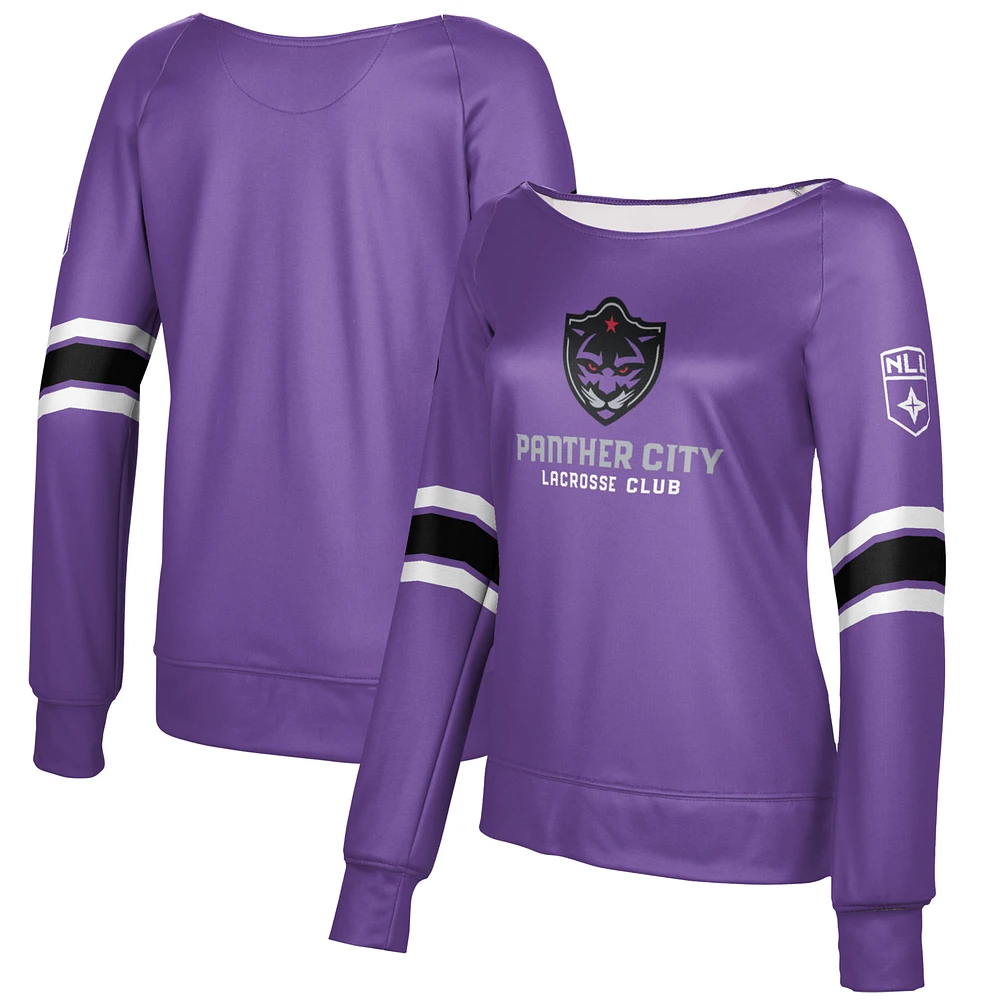 Women's Epoch Lacrosse Purple Panther City Club Boat Neck Pullover Sweatshirt
