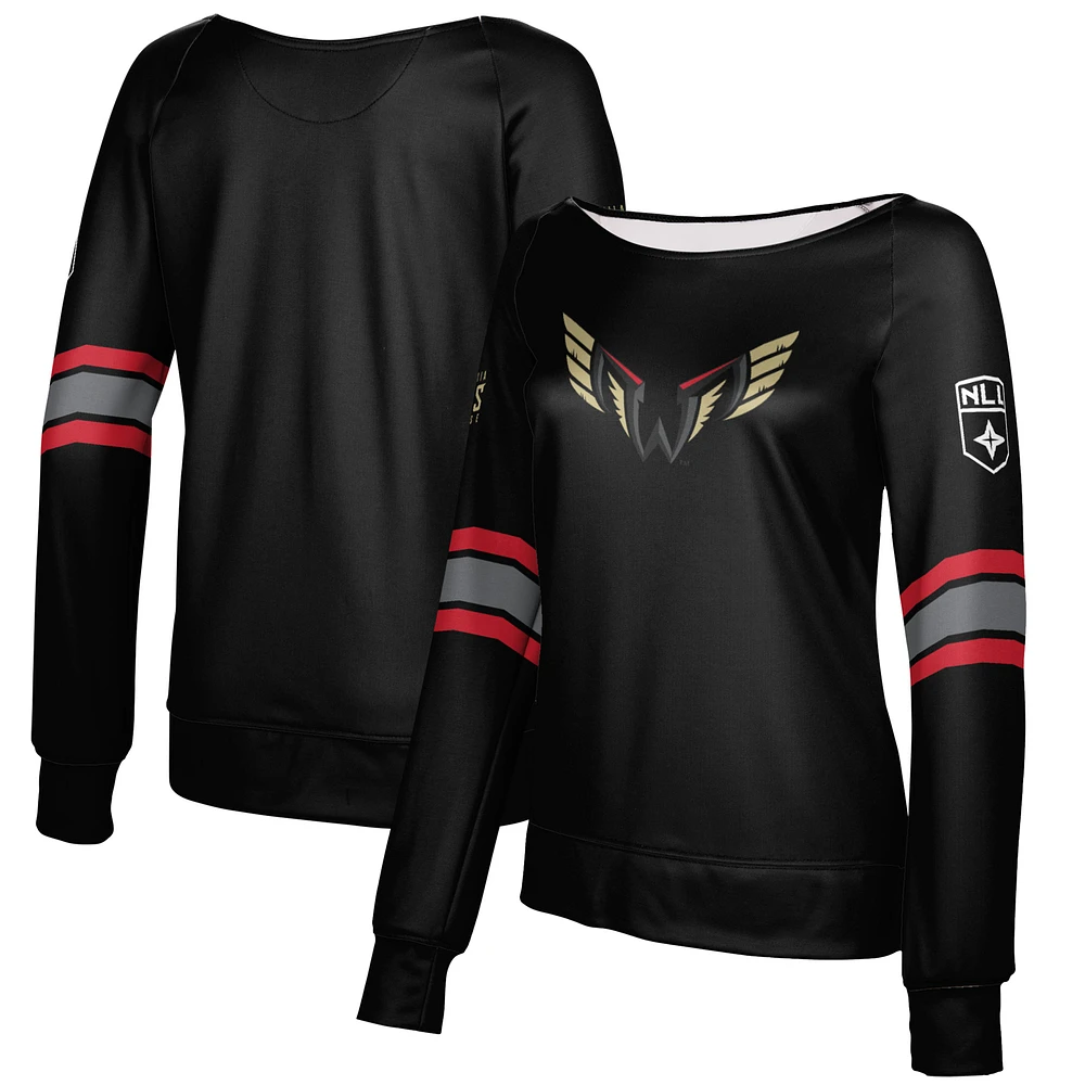 Women's Epoch Lacrosse Black Philadelphia Wings Boat Neck Pullover Sweatshirt