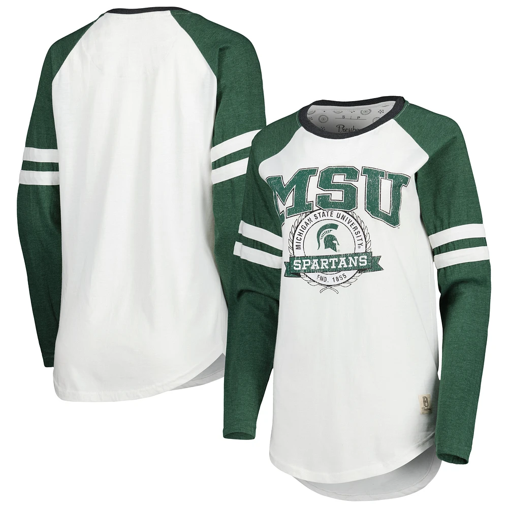 Women's Pressbox White/Green Michigan State Spartans Brooking Sleeve Stripe Raglan Long T-Shirt