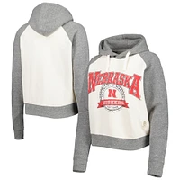 Women's Pressbox Cream/Heather Gray Nebraska Huskers Cody Tri-Bend Raglan Pullover Hoodie