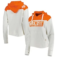 Women's Pressbox White/Orange Clemson Tigers Chicago 2-Hit Yoke Pullover Hoodie