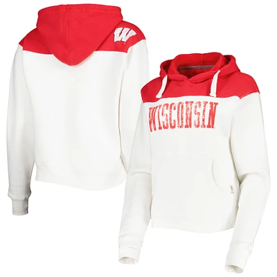 Women's Pressbox White/Red Wisconsin Badgers Chicago 2-Hit Yoke Pullover Hoodie