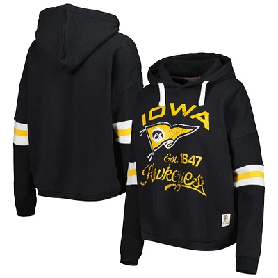 Women's Pressbox Black Iowa Hawkeyes Super Pennant Pullover Hoodie