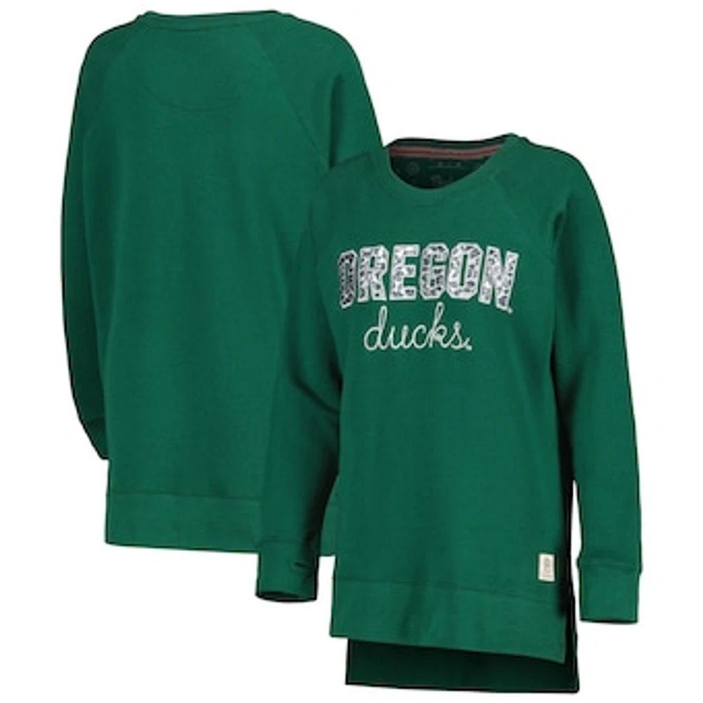 Women's Pressbox Green Oregon Ducks Steamboat Animal Print Raglan Pullover Sweatshirt