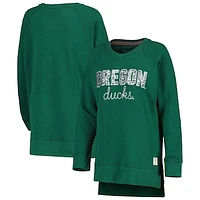 Women's Pressbox Green Oregon Ducks Steamboat Animal Print Raglan Pullover Sweatshirt