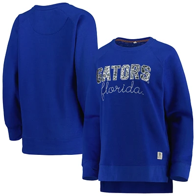 Women's Pressbox Royal Florida Gators Steamboat Animal Print Raglan Pullover Sweatshirt