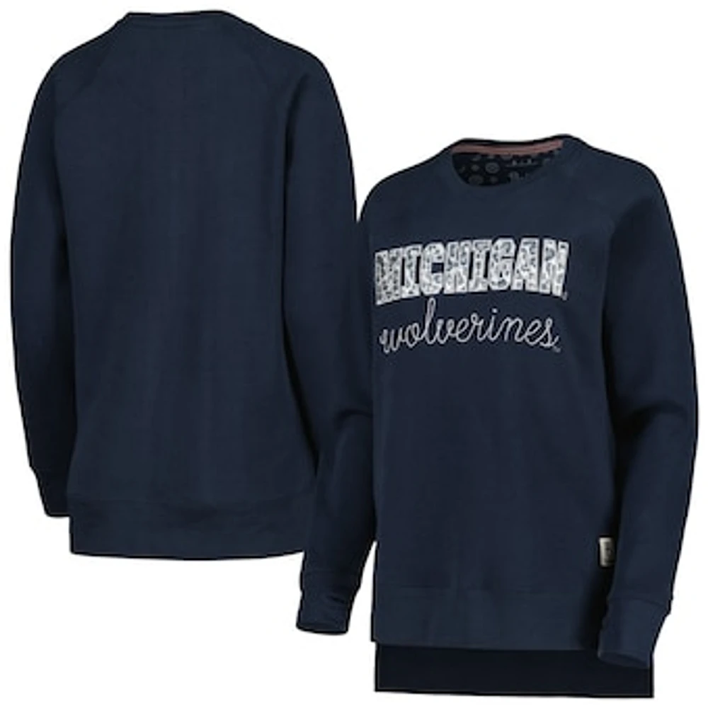 Women's Pressbox Navy Michigan Wolverines Steamboat Animal Print Raglan Pullover Sweatshirt