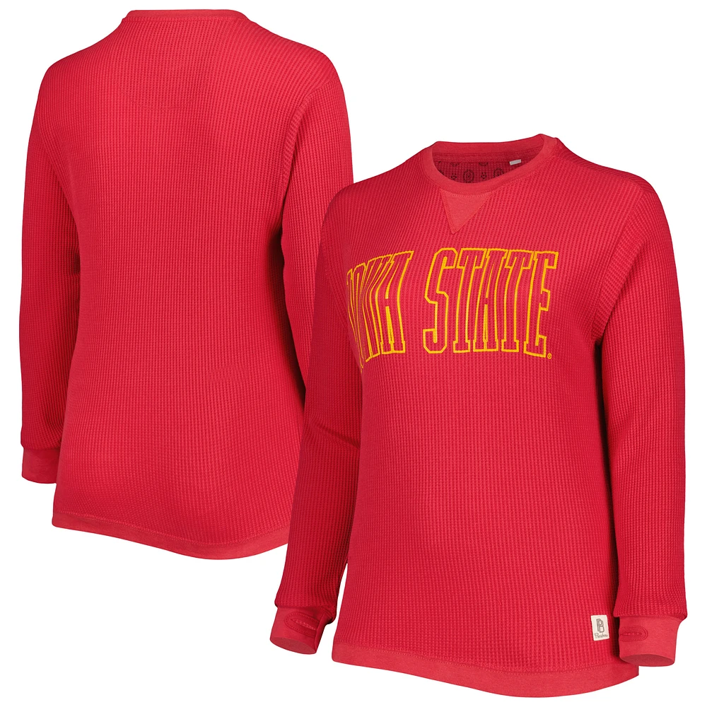 Women's Pressbox Cardinal Iowa State Cyclones Surf Plus Southlawn Waffle-Knit Thermal Tri-Blend Long Sleeve T-Shirt