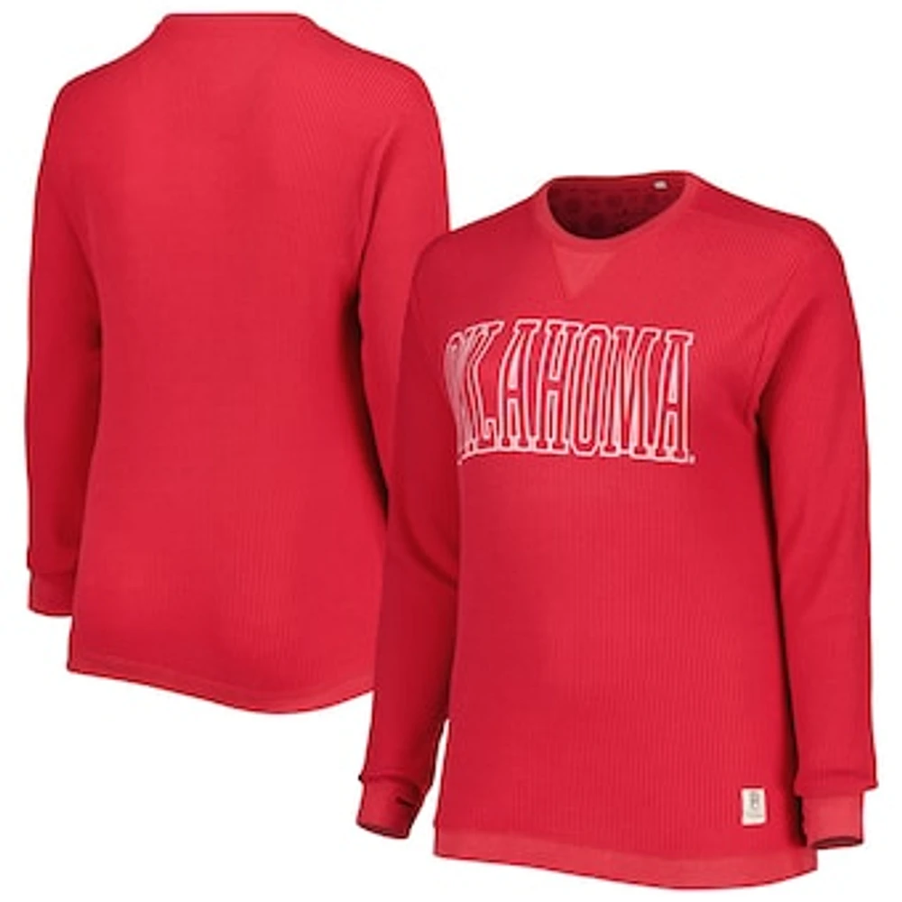 Women's Pressbox Crimson Oklahoma Sooners Surf Plus Southlawn Waffle-Knit Thermal Tri-Blend Long Sleeve T-Shirt