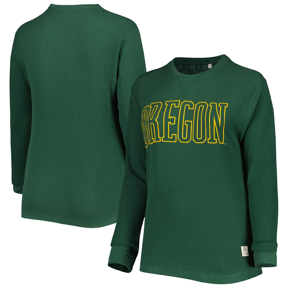 Women's Pressbox Green Oregon Ducks Surf Plus Size Southlawn Waffle-Knit Thermal Tri-Blend Long Sleeve T-Shirt