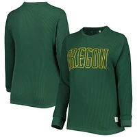 Women's Pressbox Green Oregon Ducks Surf Plus Size Southlawn Waffle-Knit Thermal Tri-Blend Long Sleeve T-Shirt