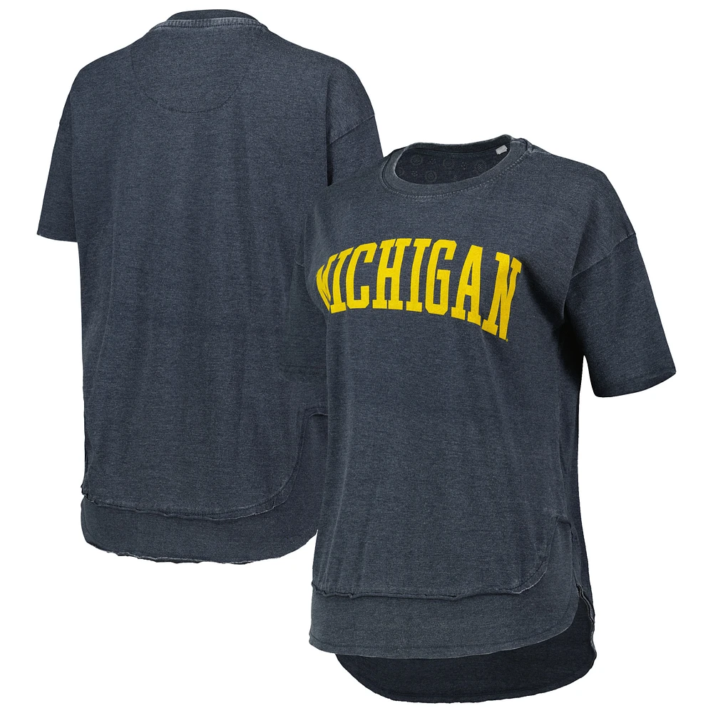 Women's Pressbox Heather Navy Michigan Wolverines Arch Poncho T-Shirt