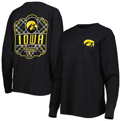 Women's Pressbox Black Iowa Hawkeyes Valencia Plaid 2-Hit Long Sleeve T-Shirt