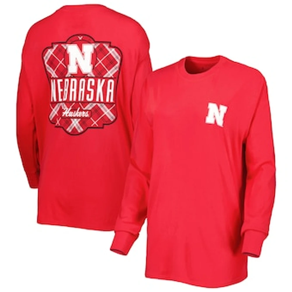 Women's Pressbox Scarlet Nebraska Huskers Valencia Plaid 2-Hit Long Sleeve T-Shirt