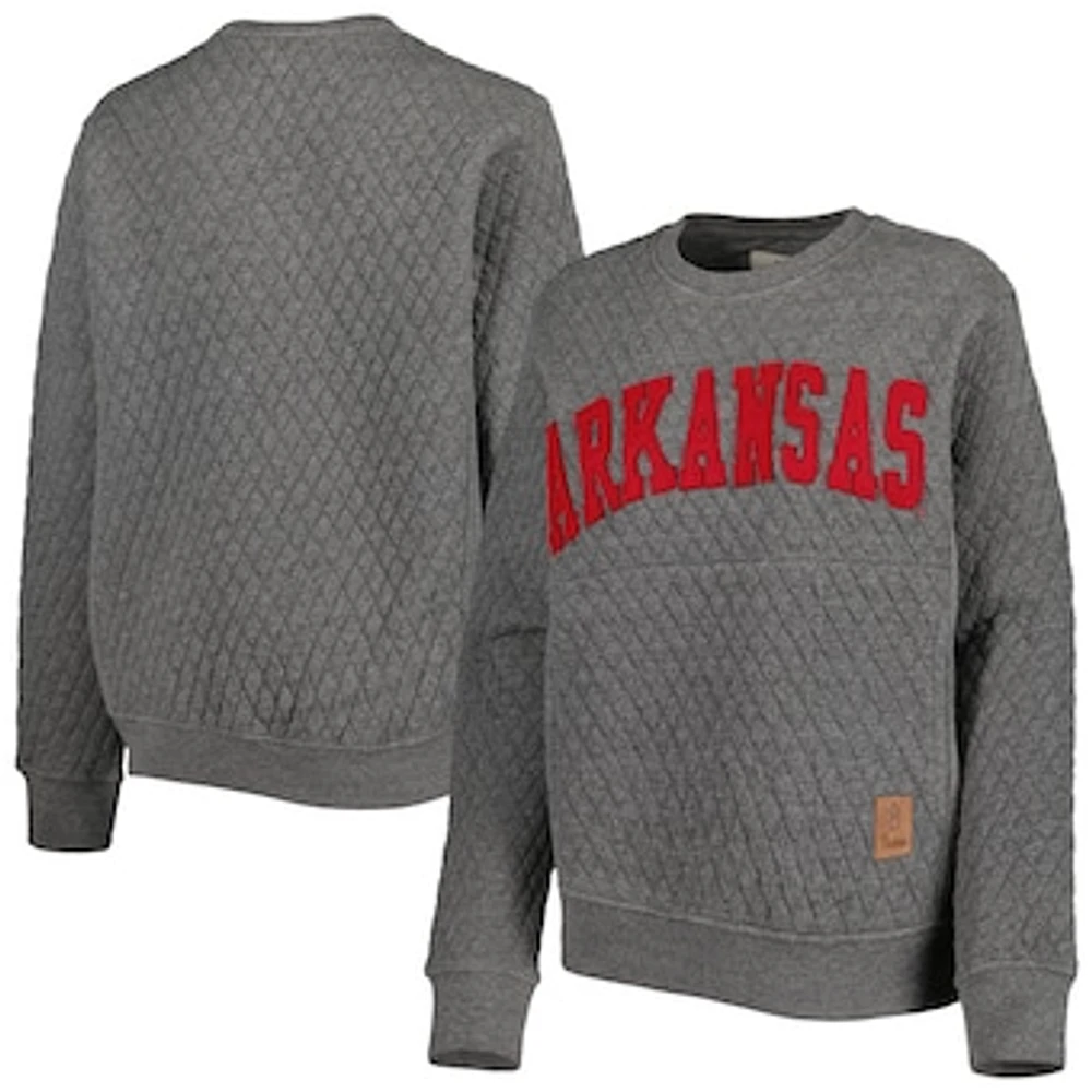 Women's Pressbox Heather Charcoal Arkansas Razorbacks Moose Quilted Pullover Sweatshirt