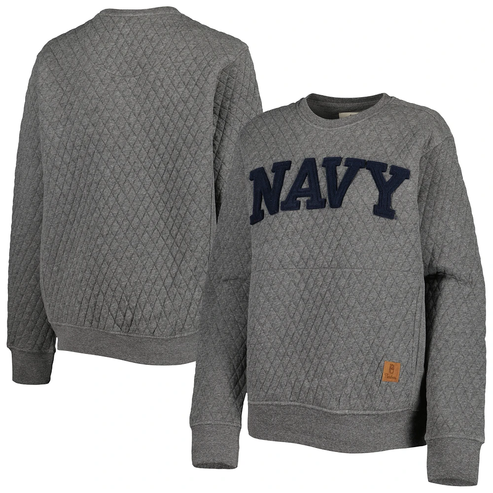 Women's Pressbox Heather Charcoal Navy Midshipmen Moose Quilted Pullover Sweatshirt