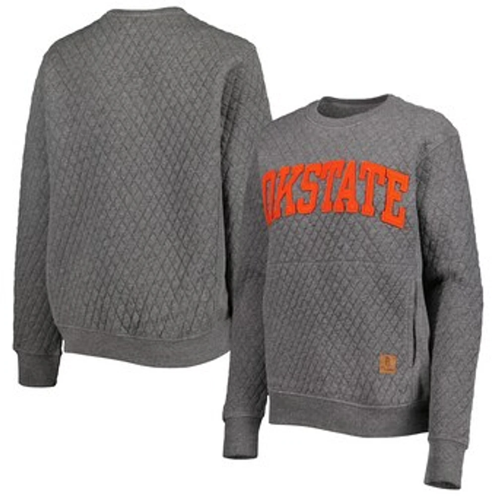 Women's Pressbox Heather Charcoal Oklahoma State Cowboys Moose Quilted Pullover Sweatshirt