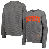 Women's Pressbox Heather Charcoal Oklahoma State Cowboys Moose Quilted Pullover Sweatshirt