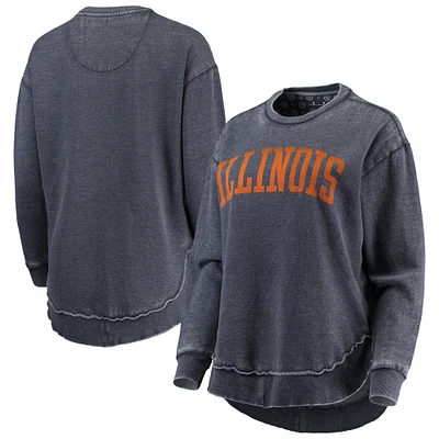 Women's Pressbox Navy Illinois Fighting Illini Vintage Wash Pullover Sweatshirt