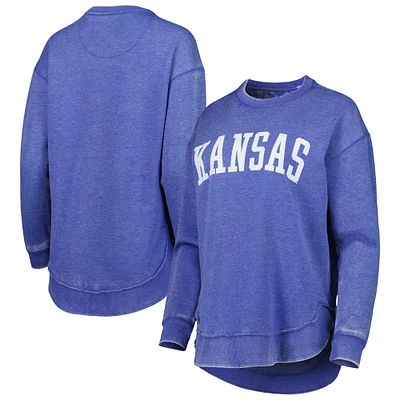 Women's Pressbox Royal Kansas Jayhawks Vintage Wash Pullover Sweatshirt