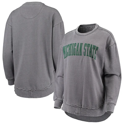 Women's Pressbox Heather Gray Michigan State Spartans Vintage Wash Pullover Sweatshirt