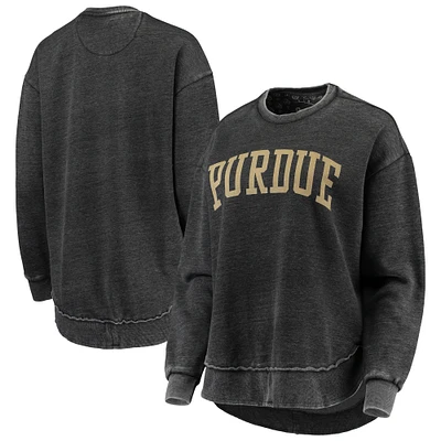 Women's Pressbox Black Purdue Boilermakers Vintage Wash Pullover Sweatshirt