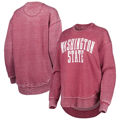 Women's Pressbox Crimson Washington State Cougars Vintage Wash Pullover Sweatshirt