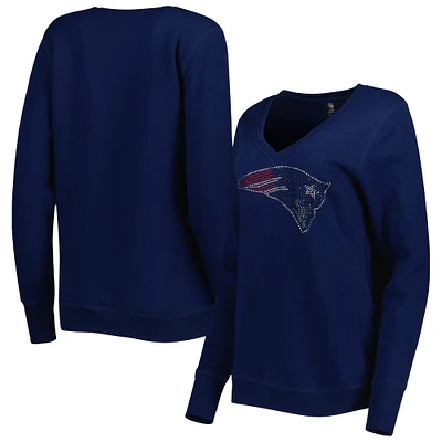 Women's Cuce Navy New England Patriots Deep V-Neck Pullover Sweatshirt