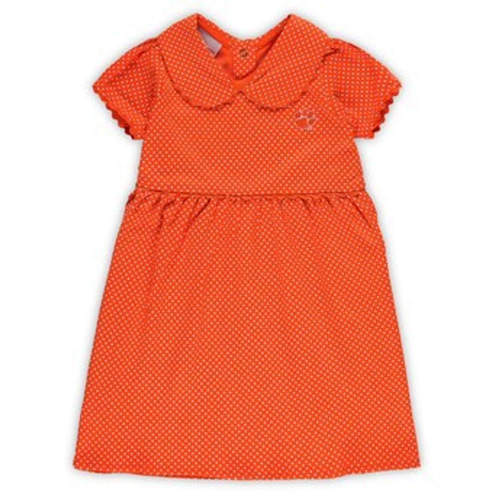 Girls Toddler Orange Clemson Tigers Polka Dot Peter Pan Dress