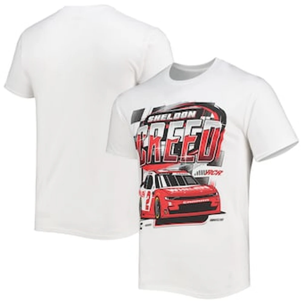 Men's Checkered Flag White Sheldon Creed Whelen 1-Spot Car T-Shirt