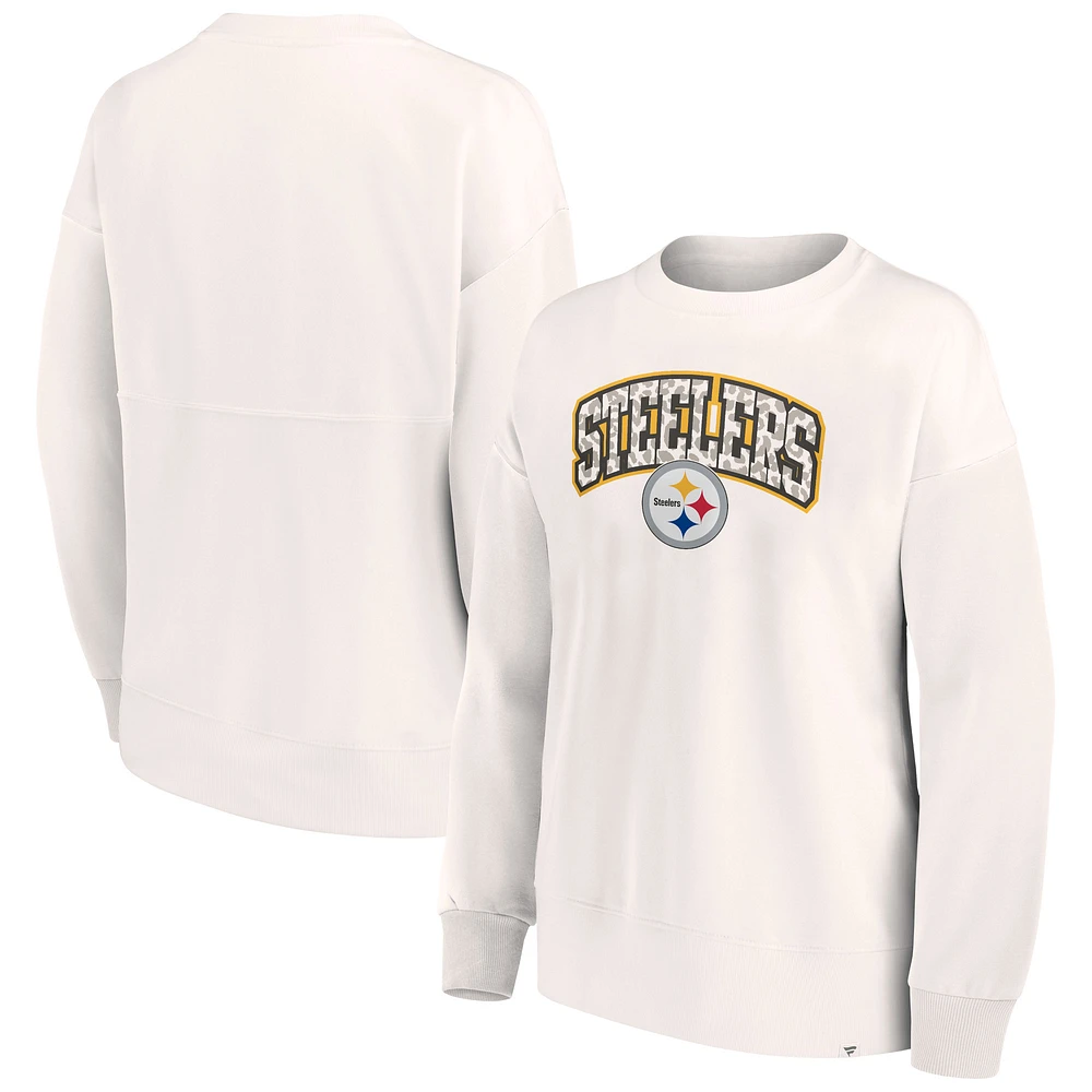 Women's Fanatics Cream Pittsburgh Steelers Leopard Team Pullover Sweatshirt