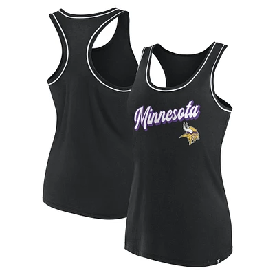 Women's Fanatics Black Minnesota Vikings Wordmark Logo Racerback Scoop Neck Tank Top