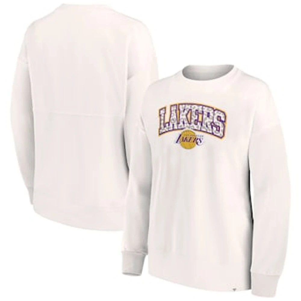 Women's Fanatics White Los Angeles Lakers Tonal Leopard Pullover Sweatshirt