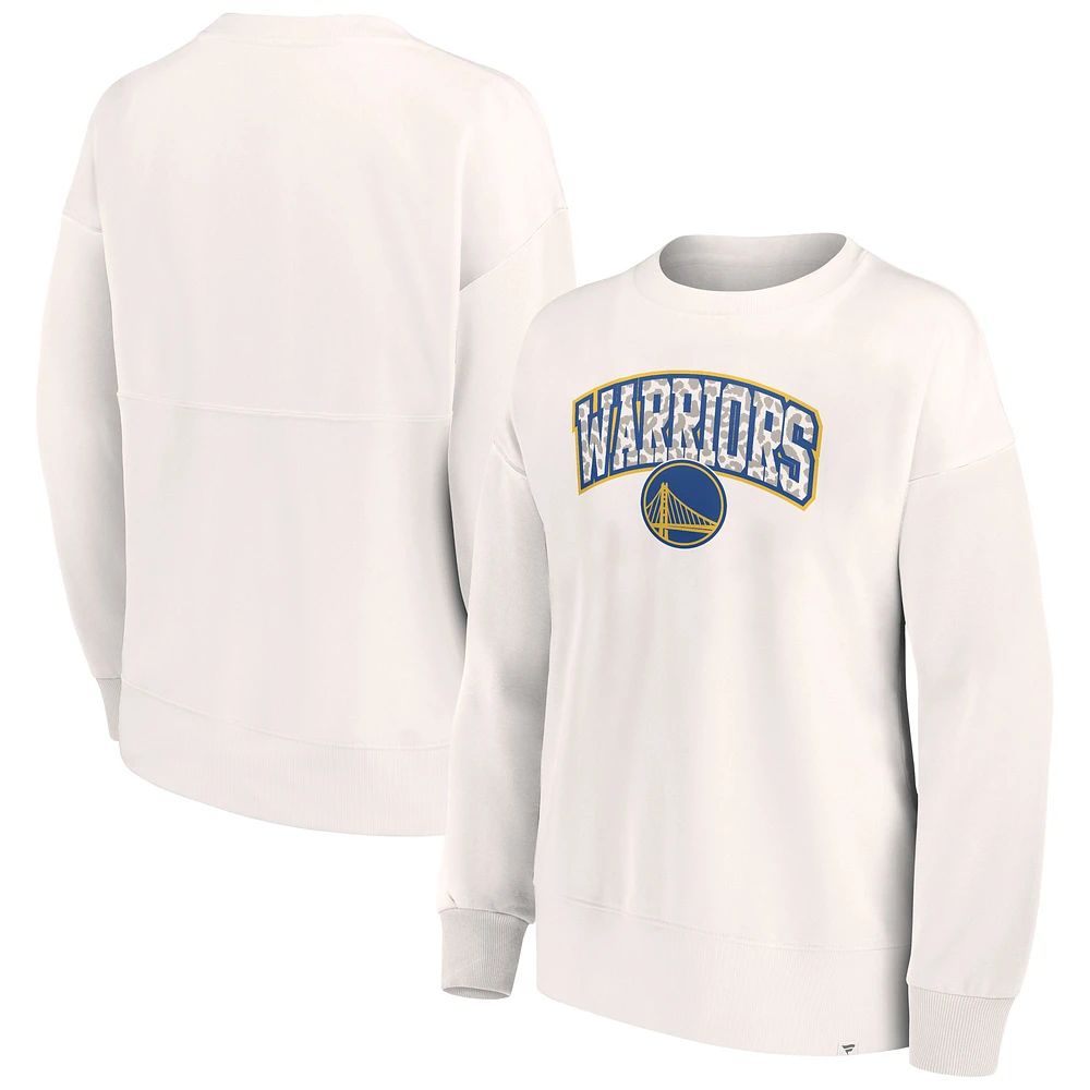 Women's Fanatics White Golden State Warriors Tonal Leopard Pullover Sweatshirt