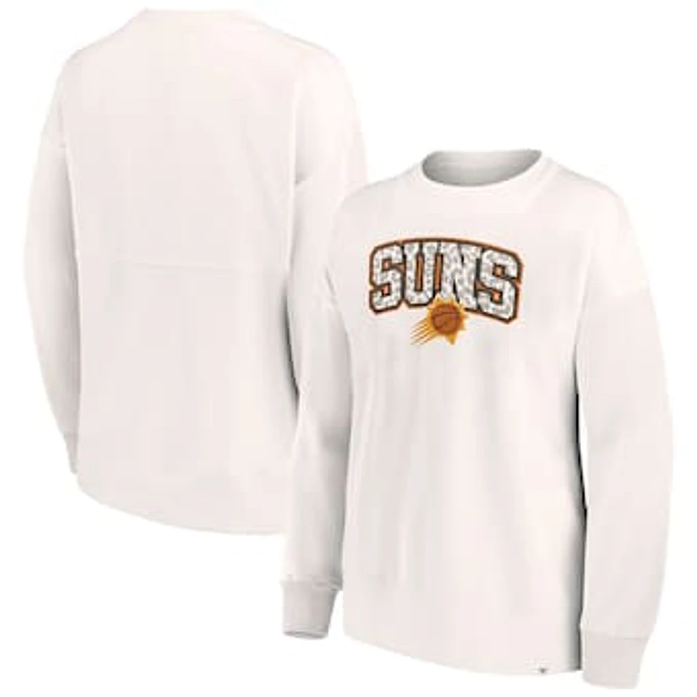 Women's Fanatics White Phoenix Suns Tonal Leopard Pullover Sweatshirt