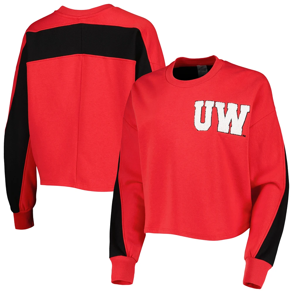 Women's Gameday Couture Red Wisconsin Badgers Back To Reality Colorblock Pullover Sweatshirt