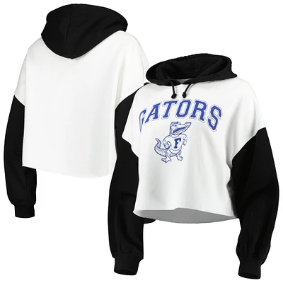 Women's Gameday Couture White/Black Florida Gators Good Time Color Block Cropped Hoodie