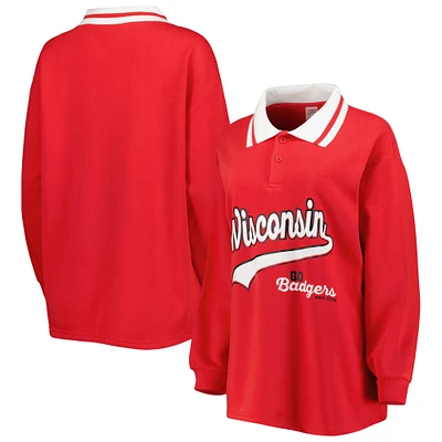 Women's Gameday Couture Red Wisconsin Badgers Happy Hour Long Sleeve Polo