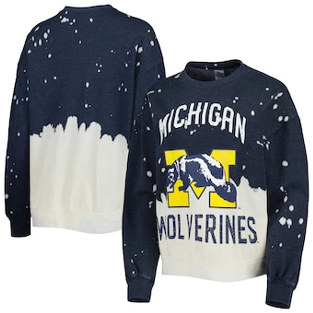 Women's Gameday Couture Navy Michigan Wolverines Twice As Nice Faded Dip-Dye Pullover Long Sleeve Top