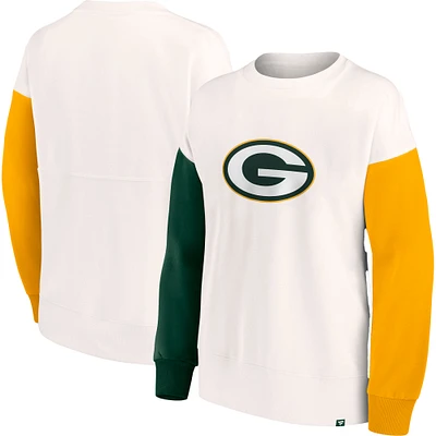 Women's Fanatics White Green Bay Packers Colorblock Primary Logo - Pullover Sweatshirt