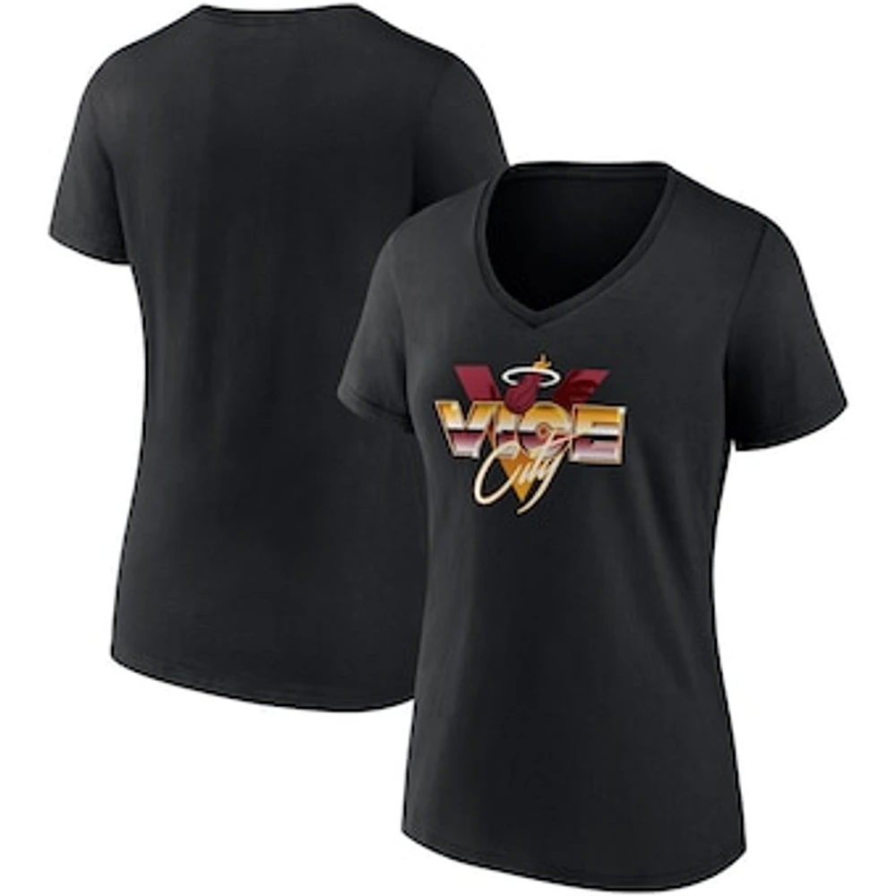 Women's Fanatics Black Miami Heat Hometown Collection Vice City V-Neck T-Shirt