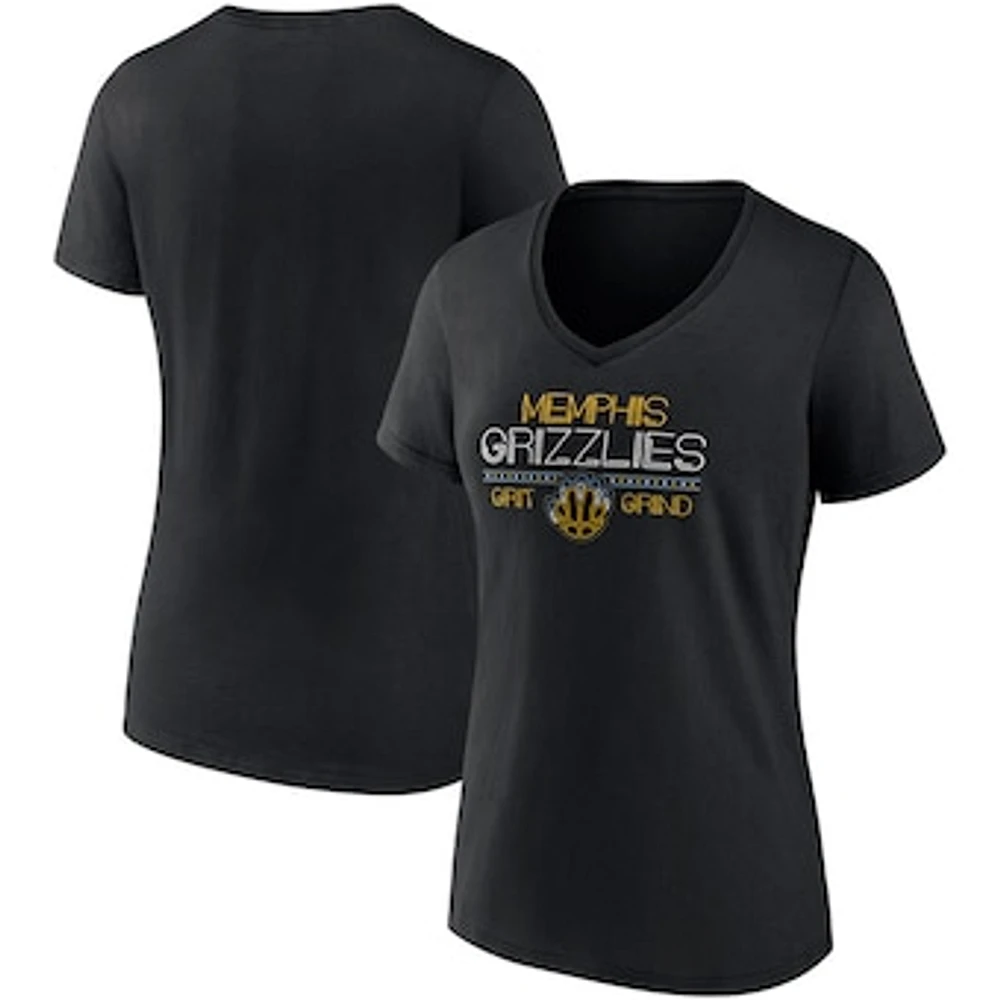 Women's Fanatics Black Memphis Grizzlies Hometown Collection Grit Grind V-Neck T-Shirt