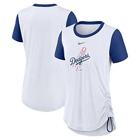 Women's Nike White Los Angeles Dodgers Hipster Swoosh Cinched Tri-Blend Performance Fashion T-Shirt