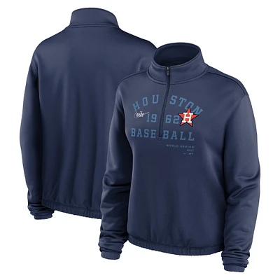 Women's Nike Navy Houston Astros Rewind Splice Half-Zip Semi-Cropped Bubble Hem Sweatshirt