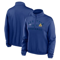 Women's Nike Royal Seattle Mariners Rewind Splice Half-Zip Semi-Cropped Bubble Hem Sweatshirt